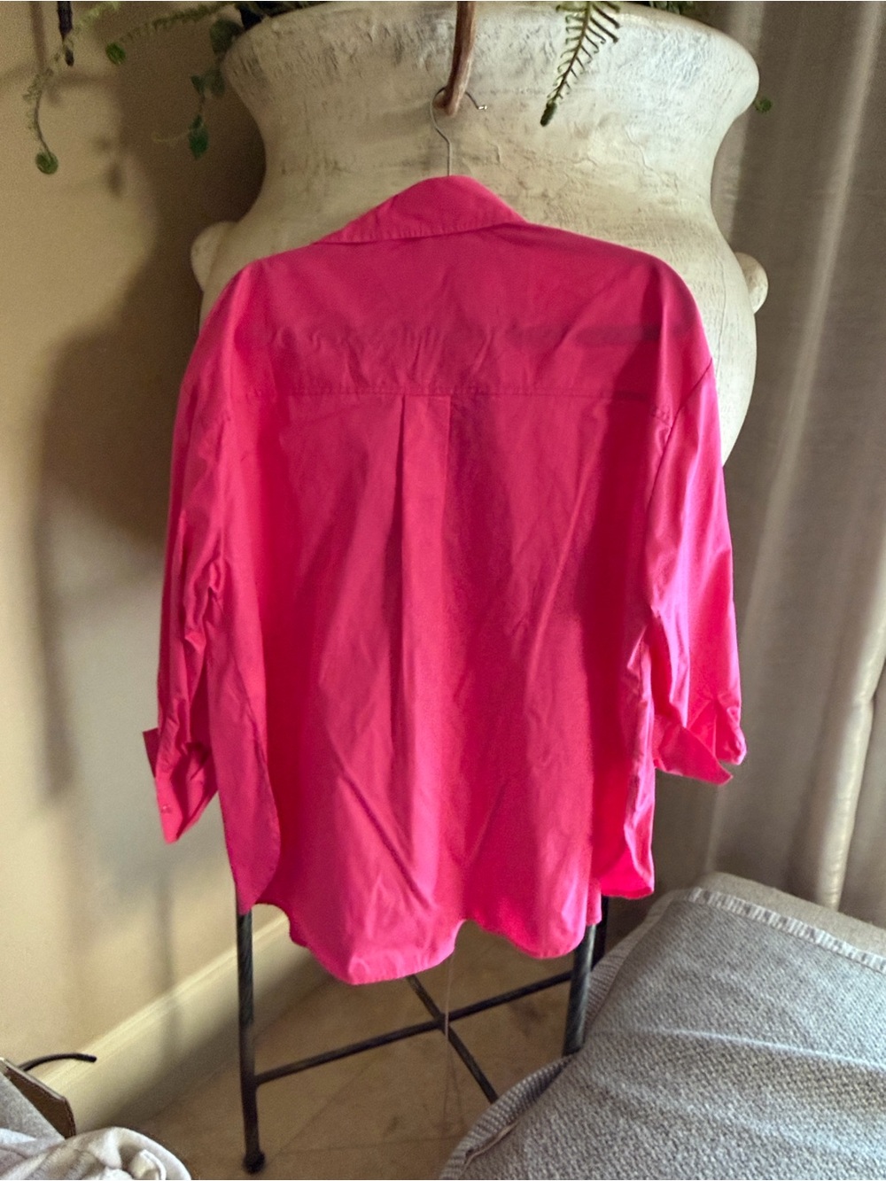 Women's Bright Pink Button-Down Shirt - Classic Collared Top - Picture 3 of 3